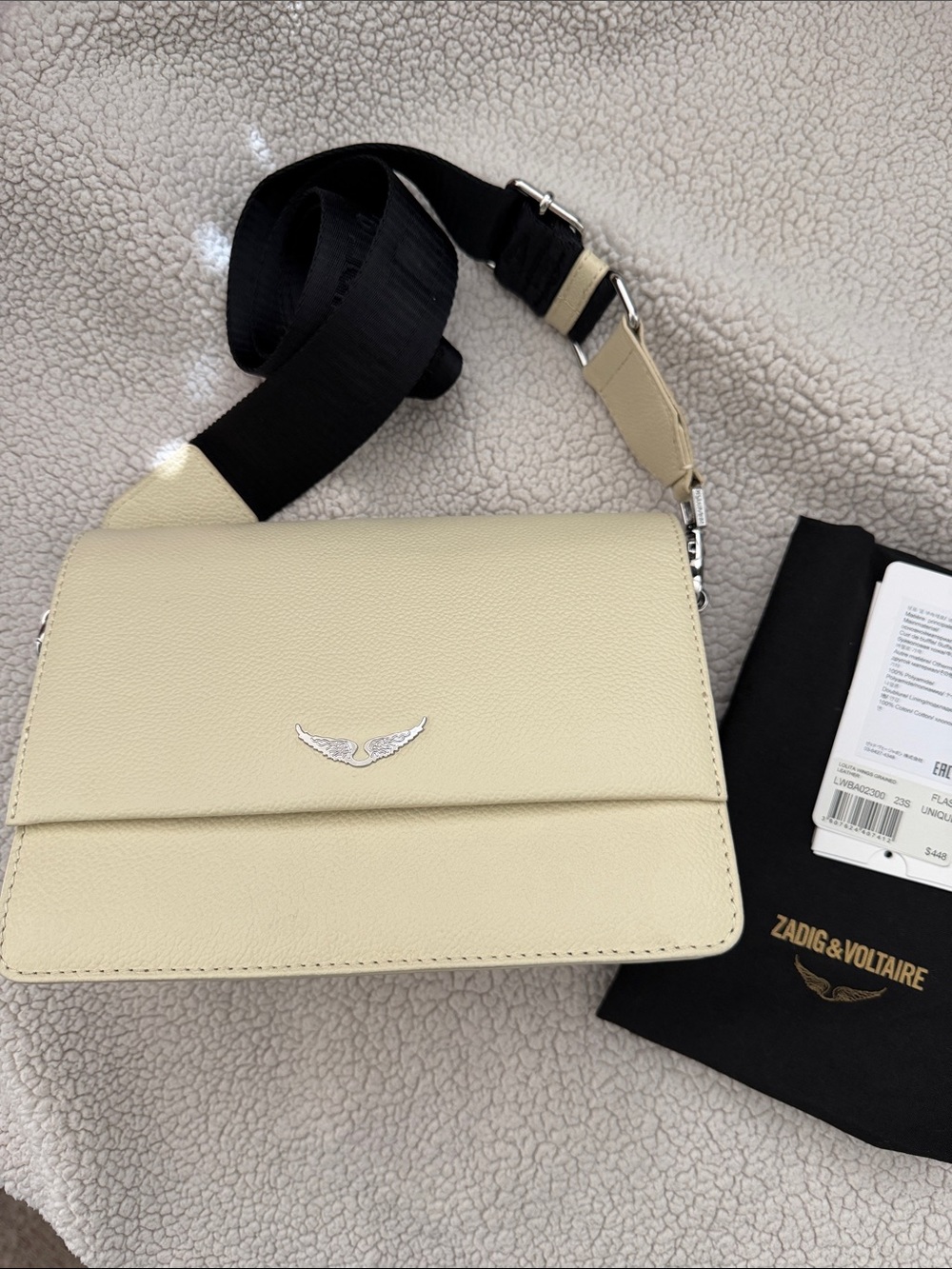 Zadig & Voltaire Cream Leather Crossbody with Black Web Strap